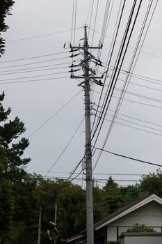 electric pole and cables in japan, silhouette