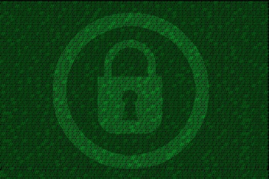 encrypted digital lock with green binary code