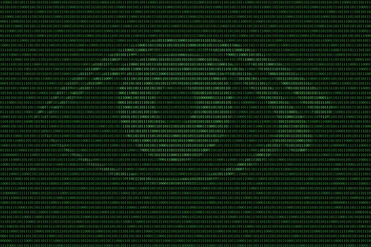 Digital eye in green binary background