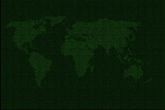 Digital World Map with binary code