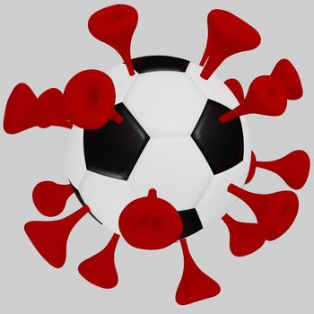 3d illustration of soccer ball in form of coronavirus