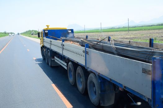 transportation of metal rental products in the back of a truck.