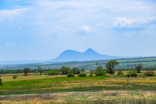 Two-humped mountain in the Caucasus. the beginning of the Caucasian mountains in the Stavropol region.