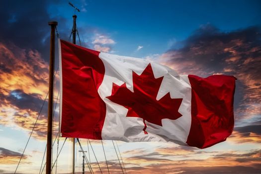 Canadian flag on a boat's mast in Halifax