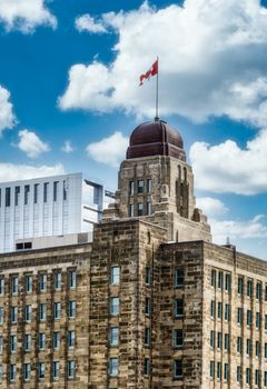 Old Brown Stone Building in Halifax with flag on dome