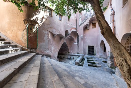 Nobody in the Lavatoio or old wash house on a sunny day in Cefalu, Sicily, Southern Italy.