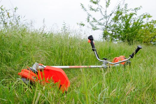 Trimer gascosis with a leaf for mowing grass and shrubs.