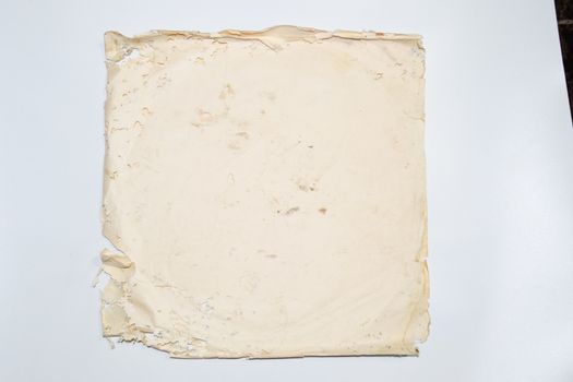 Paper swallowed with silverfish. Traces of wrecking silverfish on vinyl envelopes. lepisma
