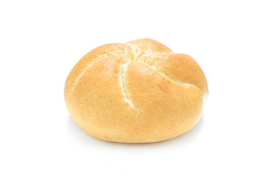 Fresh kaiser roll bread isolated on white background in close-up