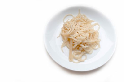 A plate of pasta on a white background