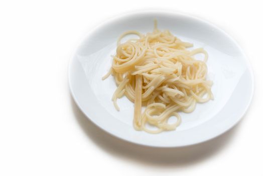 A plate of pasta on a white background