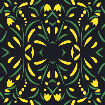 Traditional russian style flower seamless pattern vector. Decoration in khokhloma style on grunge canvas background