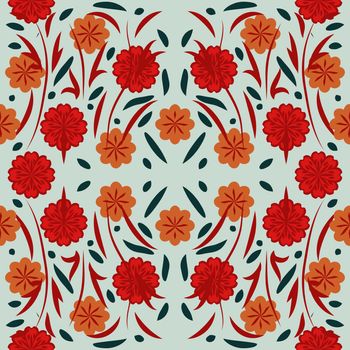 Traditional russian style flower seamless pattern vector. Decoration in khokhloma style on grunge canvas background