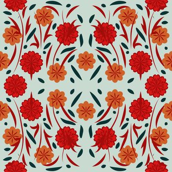 Traditional russian style flower seamless pattern vector. Decoration in khokhloma style on grunge canvas background