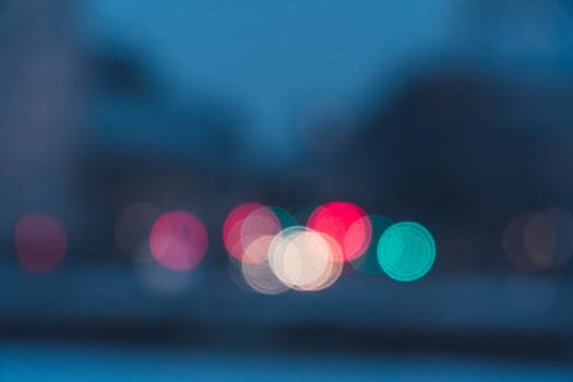 City lights not on focus red blue and green