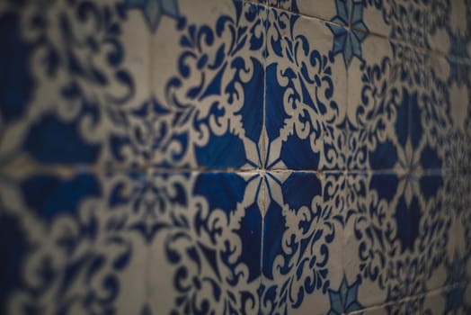 blue and white lisbon tiles flower pattern vintage hand made
