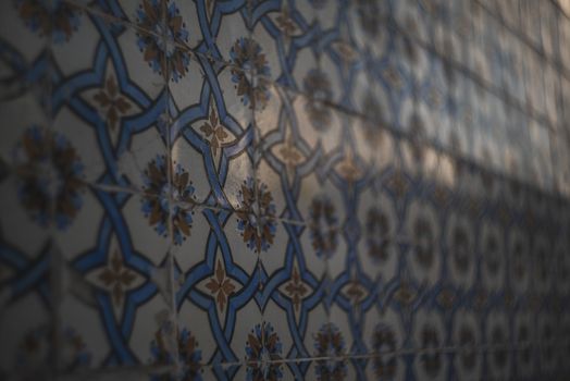 blue white and yellow lisbon tiles flowers pattern
