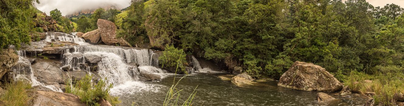 Panoramic view of the Cascades in the Mahai River after heavy rains