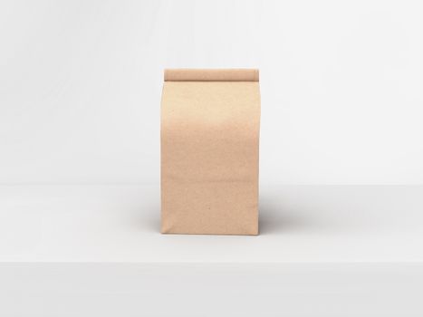 The coffee beam bag packaging mock-up design on light gray studio stage background