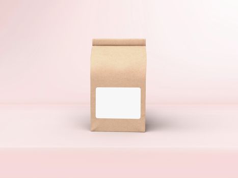 The coffee beam bag packaging mock-up design on pastel pink studio stage background