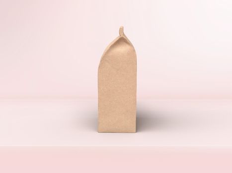 The coffee beam bag packaging mock-up design side view on pastel pink studio stage background