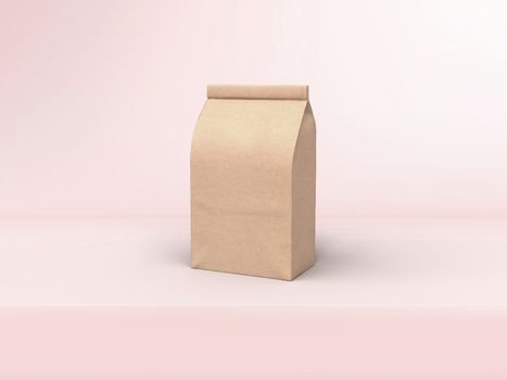 The coffee beam bag packaging mock-up design on pastel pink studio stage background
