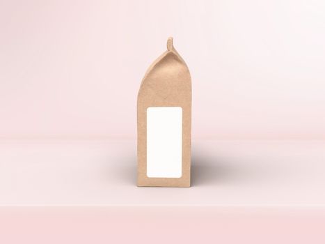 The coffee beam bag packaging mock-up design side view on pastel pink studio stage background