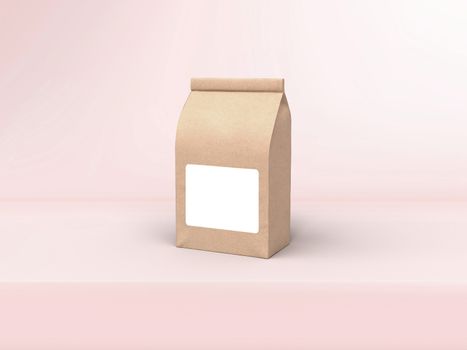 The coffee beam bag packaging mock-up design on pastel pink studio stage background