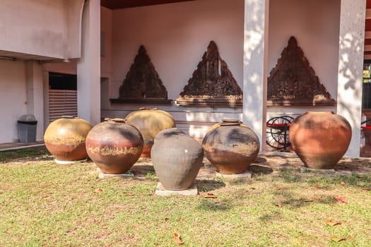 Old Clay pots for food that are in bhuddist temple in Thailand