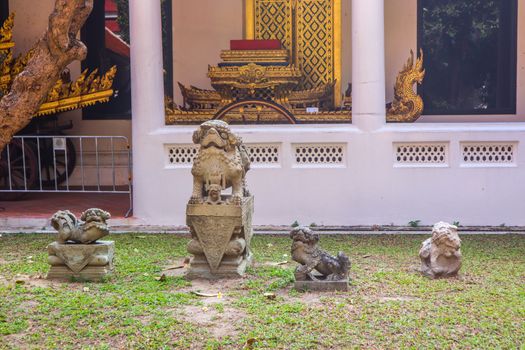 Statues of Temple Guardian Dog in Thailand. Handcrafted and painted. .Blessings and Protection symbol.