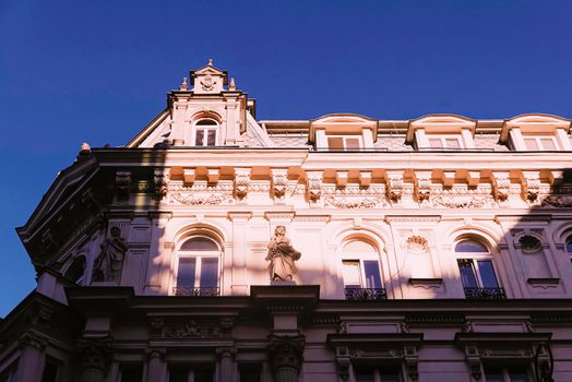 Exterior facade of classic building in the European city, architecture and design detail