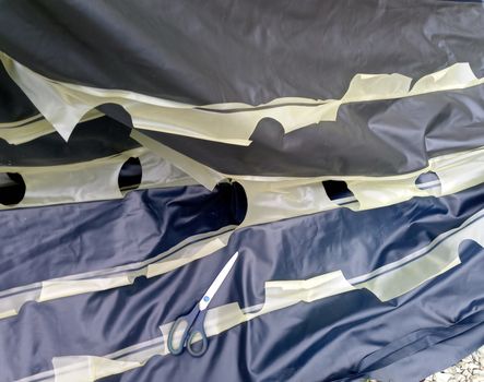 Air mattress, inside view. cut swimming air mattress.