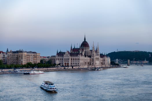 Budapest, Hungary - 4 May 2017: Hungarian Parliament building and Danube river at sunset