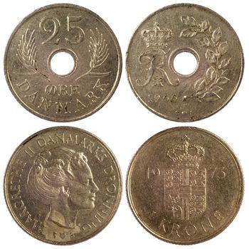 old rare coins of denmark isolated on white background