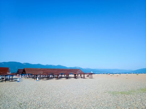 Novorossiysk sea beach in Alexino, the landscape of the beach.