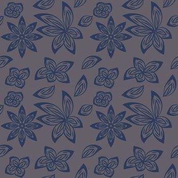 Linocut style meadow flowers seamless pattern. Wildflowers in modern cutout style isolated on background, vector illustration for textile, wallpaper.