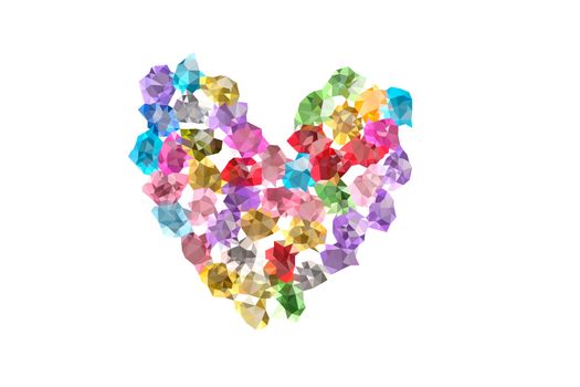 Abstract Triangles line heart made of precious stones on white background
