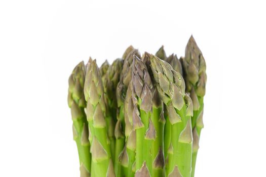 Bundle of fresh and green asparagus isolated on white background in close-up