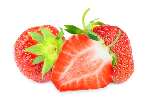 Group of strawberries  isolated on a white background in close-up