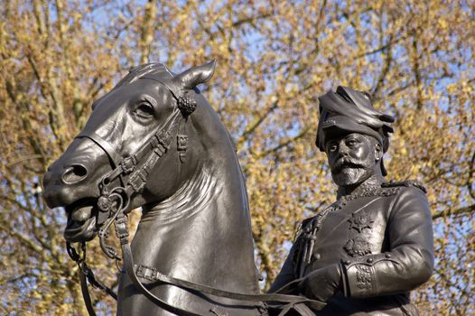 Equine statue of King Edward VII (1841 - 1910) in Westminster, London.