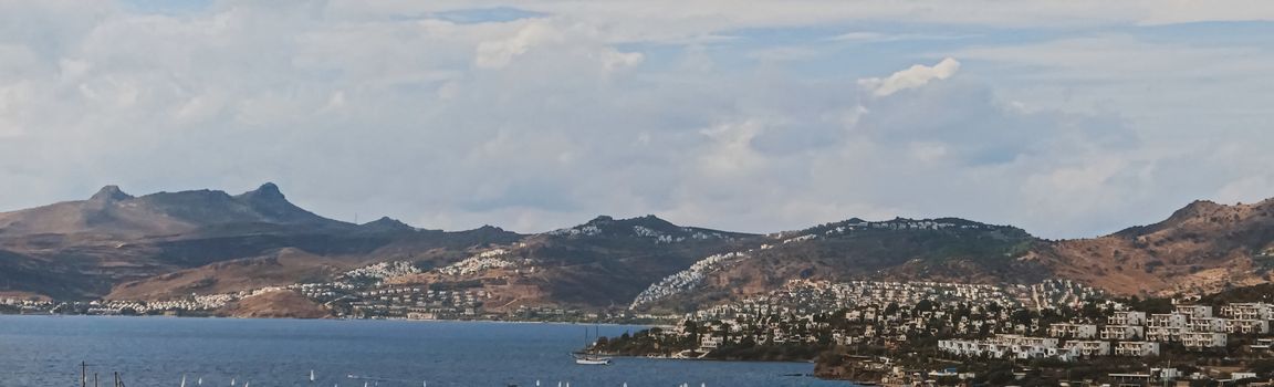 Mediterranean coast and cloudy sky, beautiful panoramic sea view and coastal nature scene