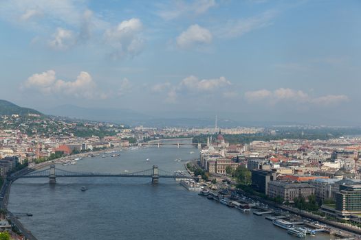 Budapest, Hungary - 6 May 2017: Budapest skyline and Szechenyi Chain Bridge