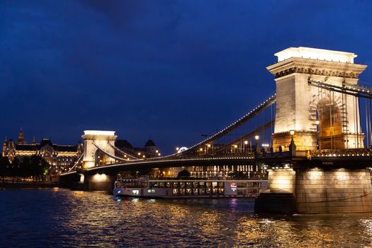 Budapest, Hungary - 5 May 2017: Szechenyi Chain Bridge at night