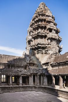 Building in Angkor Wat, a temple complex in Cambodia and the largest religious monument in the world. UNESCO World Heritage Site. Siem Reap, Cambodia.