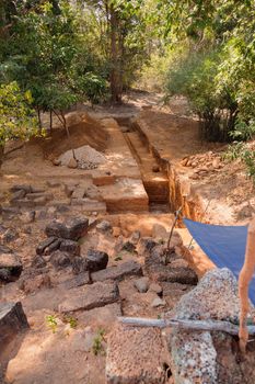 Archaeological excavations in Angkor Wat temple. Siem Reap, Cambodia.