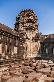 Building in Angkor Wat, a temple complex in Cambodia and the largest religious monument in the world. UNESCO World Heritage Site. Siem Reap, Cambodia.