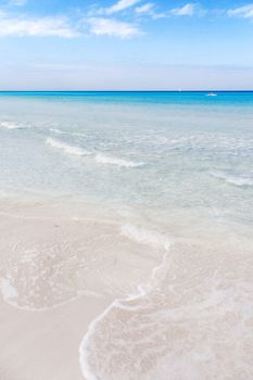 Soft wave of Caribbean sea on sandy Varadero beach. Summer peaceful background. Cuba.