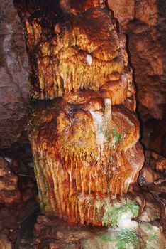 Bellamar caves (Cuevas de Bellamar), Cuba. Underground geological landmark with different types of stalactites and stalagmites.