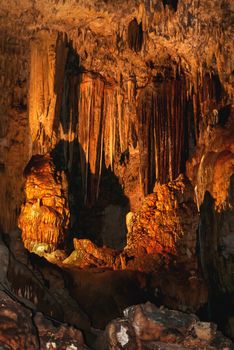 Bellamar caves (Cuevas de Bellamar), Cuba. Underground geological landmark with different types of stalactites and stalagmites.