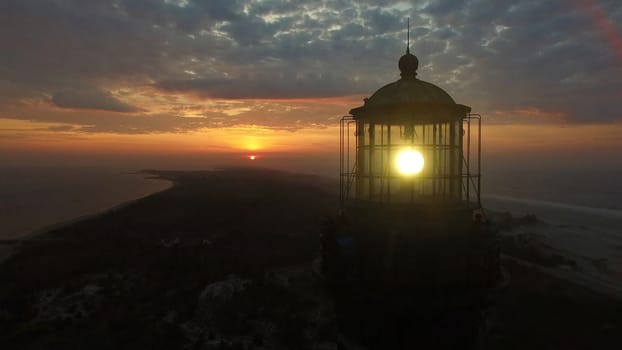 Aerial View of Sunrise at lighthouse on Long Island on a Spring Morning by a Drone